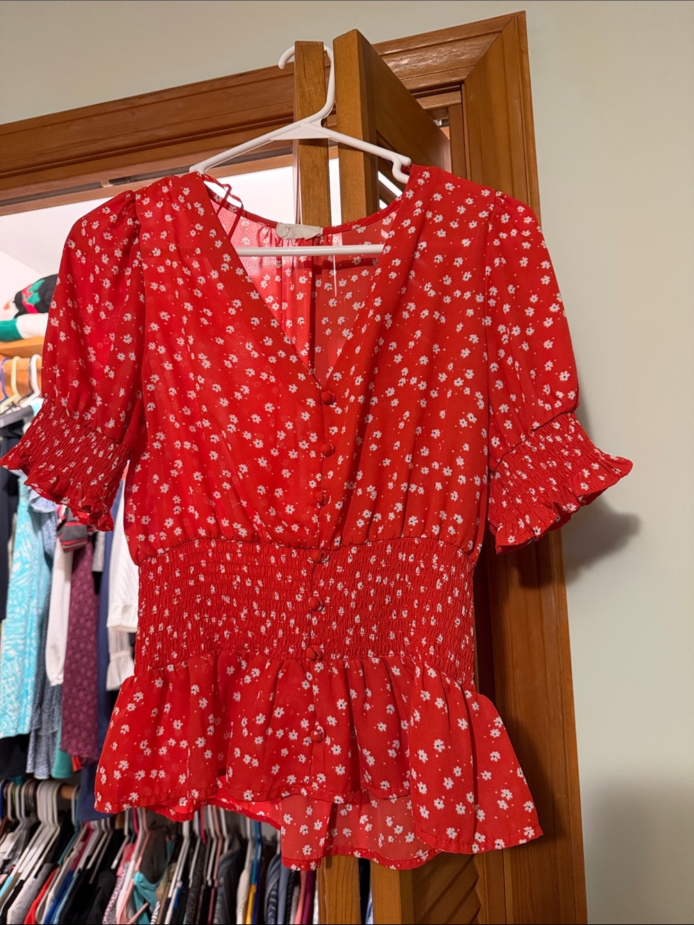 Sienna Sky Red Floral Smocked Peplum Top